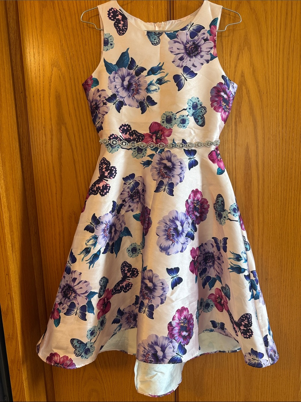 Emily Rose White Floral Party Dress with Purple & Teal Accents